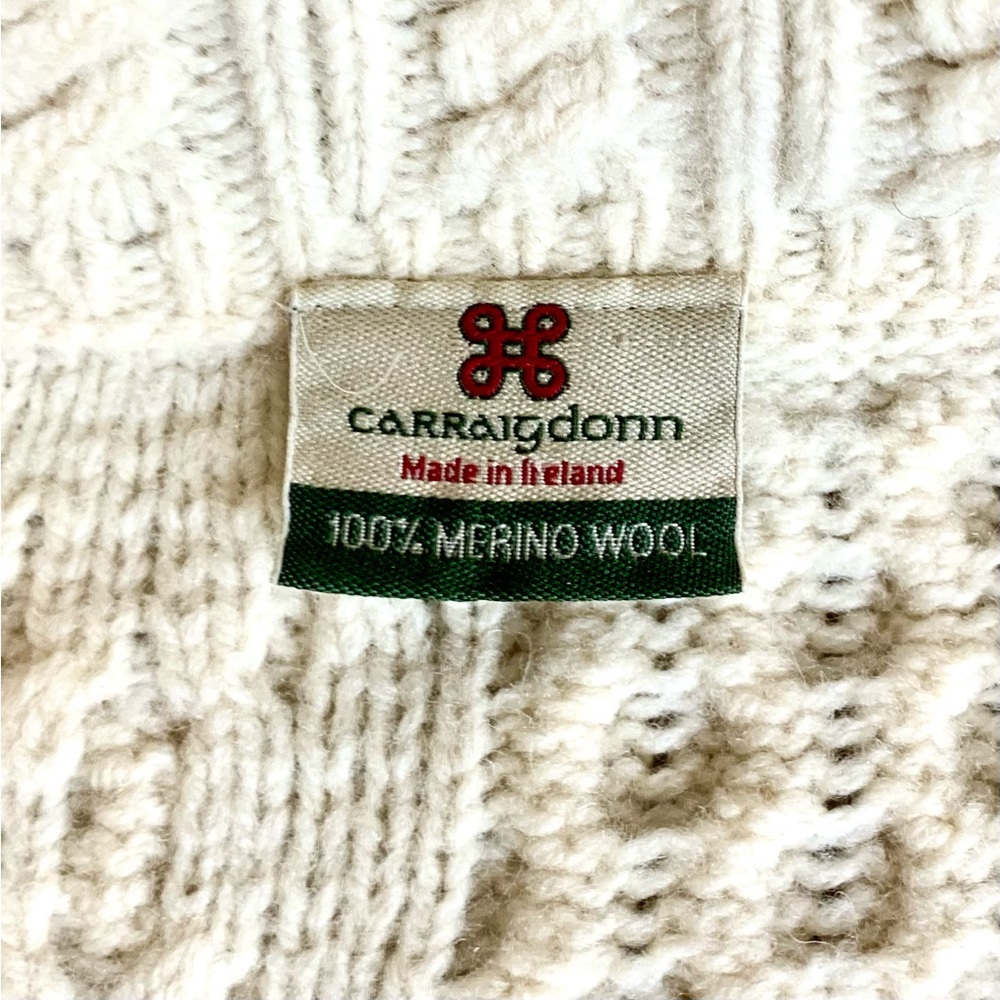 Carraigdonn Irish Merino Wool Oatmeal Chunky Cable Knit
Wrap Cardigan Sweater - Picture 5 of 14
